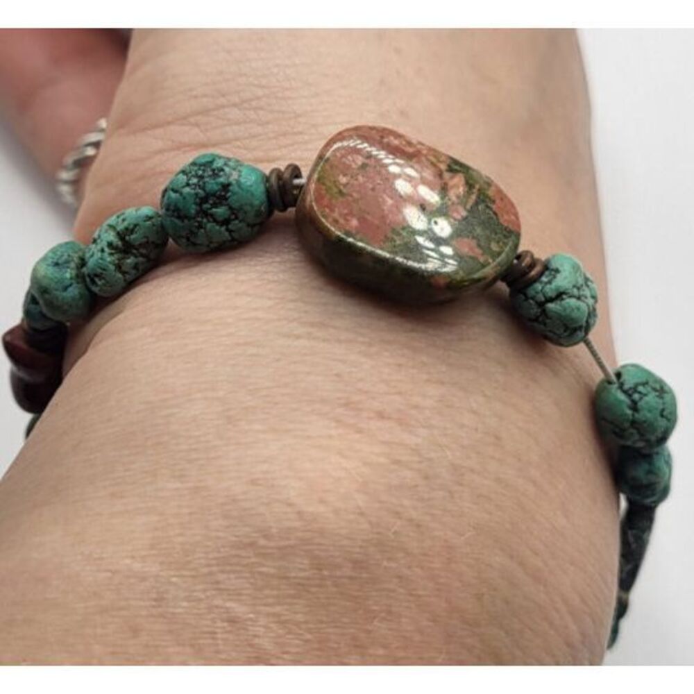 Gemstone Dyed Howlite Green Veined Agate Lapis Chalcedony Bracelet 7in - Picture 4 of 4